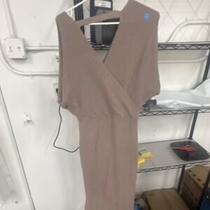 Women's Taupe V-Neck Pullover Knit Maxi Wrap Dress Sleeveless Size L